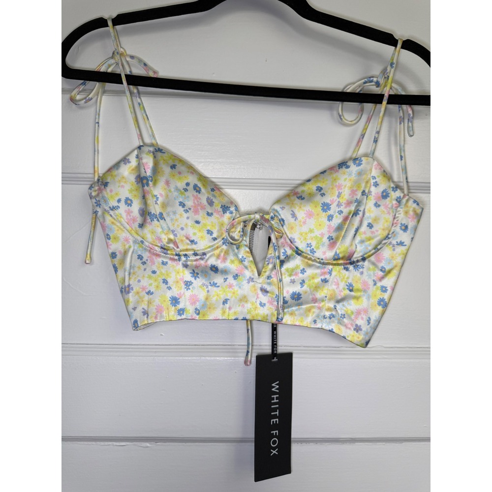 White Fox Boutique Fool In Love Crop Top Vintage Floral Satin Bustier XS NWT